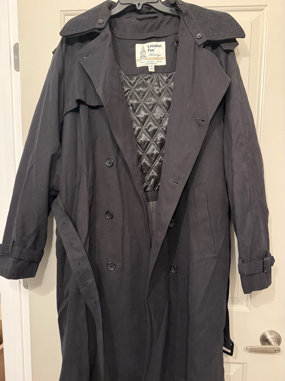 London Fog Men's Dark Black Trench Coat with Quilted Lining